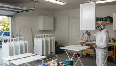 Professional cabinet painting in Reno NV using spray and brush for smooth, durable kitchen finishes