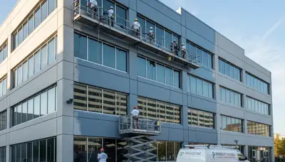 Professional commercial painters in Reno NV finishing exterior office building painting project