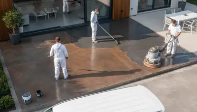 Professional concrete staining on residential patio in Reno, NV by local decorative painting experts