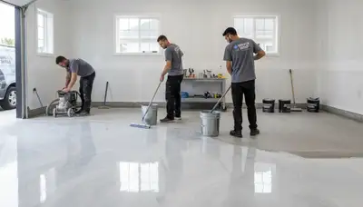 Epoxy floor coating in Reno NV garage by professional house painters for durable high-gloss finish