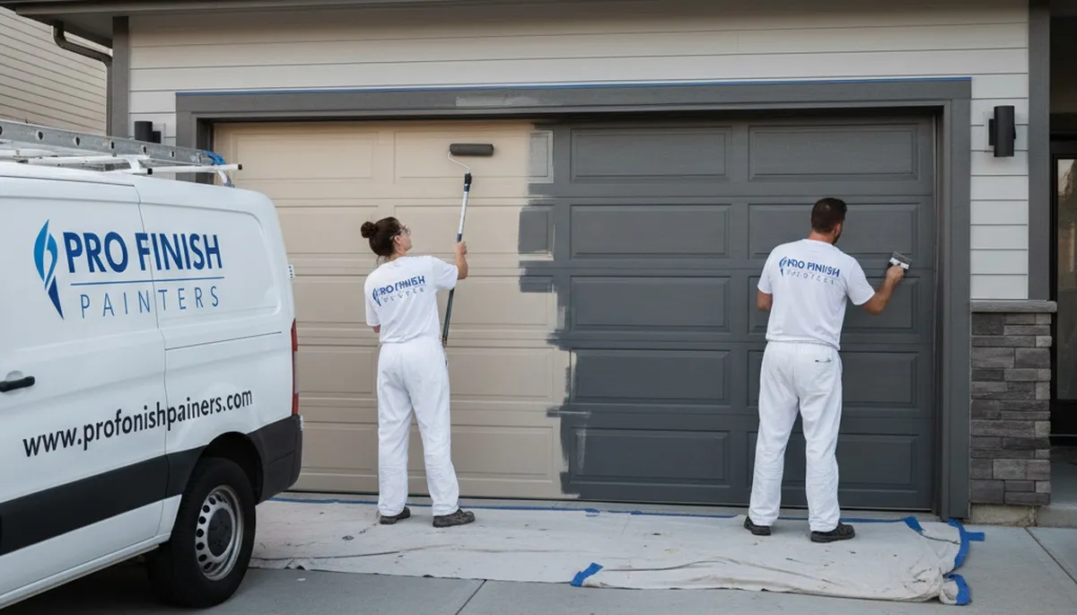 Professional garage door painting at a Reno NV home by expert house painters for durable curb appeal