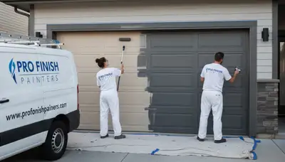 Professional garage door painting at a Reno NV home by expert house painters for durable curb appeal