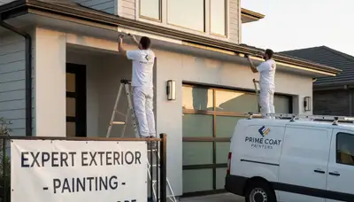 Professional painters providing gutter painting services on a Reno NV home exterior