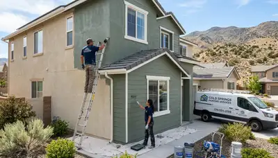 Professional house painters in Reno NV applying exterior paint to home siding