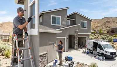 Professional house painters working on exterior home repaint in Reno NV