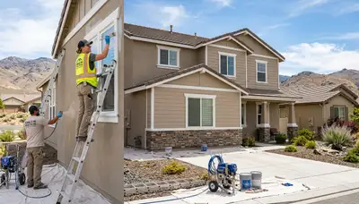 Professional house painters working on exterior home repaint in Reno, NV