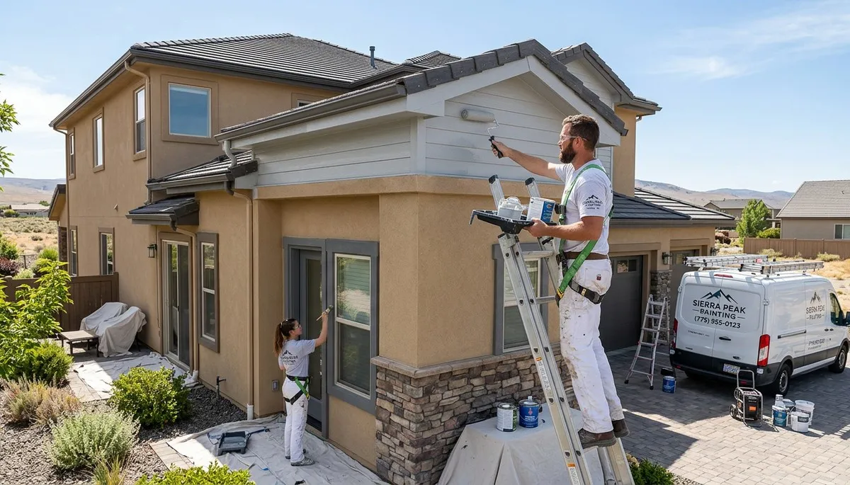Professional house painters refinishing home exterior in Reno, NV