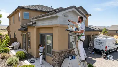 Professional house painters refinishing home exterior in Reno, NV