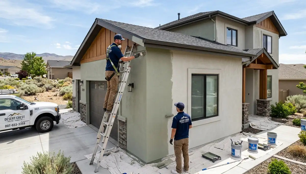 Professional house painters in Reno NV applying exterior paint to residential home siding
