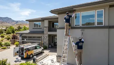 Professional house painters in Reno NV applying exterior paint for a residential home
