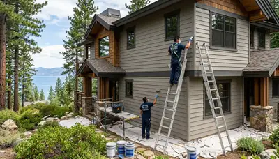 Professional house painters working on residential exterior in Reno, NV