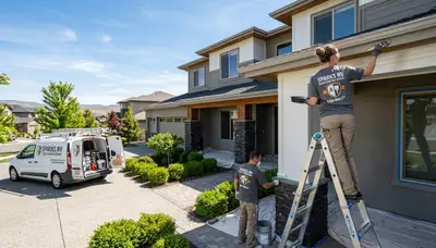Professional house painters working on residential exterior in Reno, NV