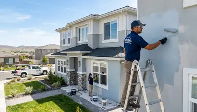 Professional house painters working on a residential exterior in Reno, NV