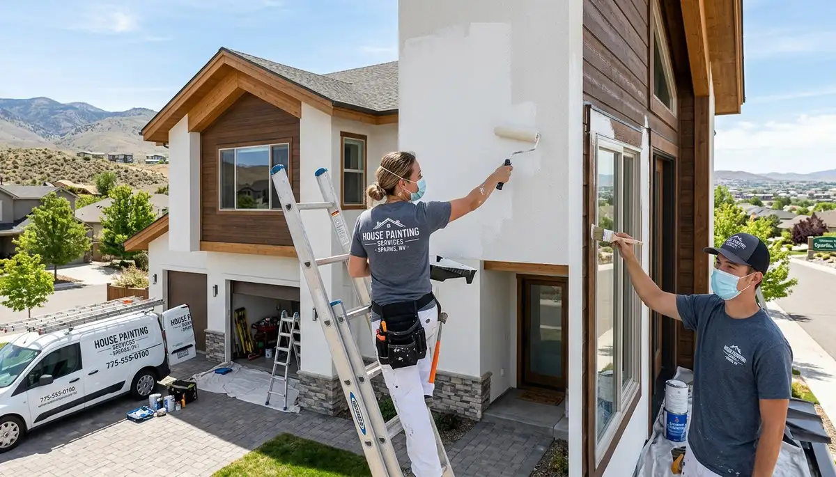 Professional house painters working on exterior home repaint in Reno, NV