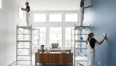 Professional interior house painters working in Reno, NV home with fresh wall finish