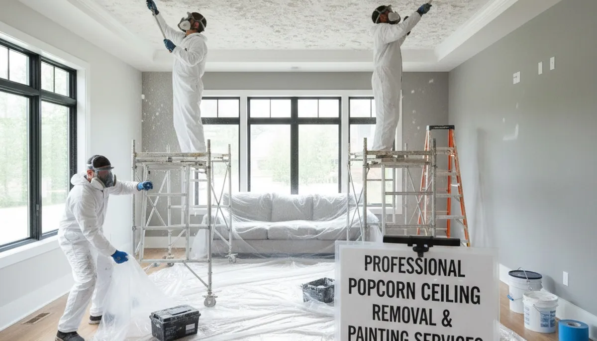 Professional popcorn ceiling removal in Reno NV home with smooth modern ceiling finish