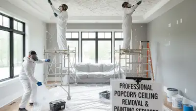 Professional popcorn ceiling removal in Reno NV home with smooth modern ceiling finish