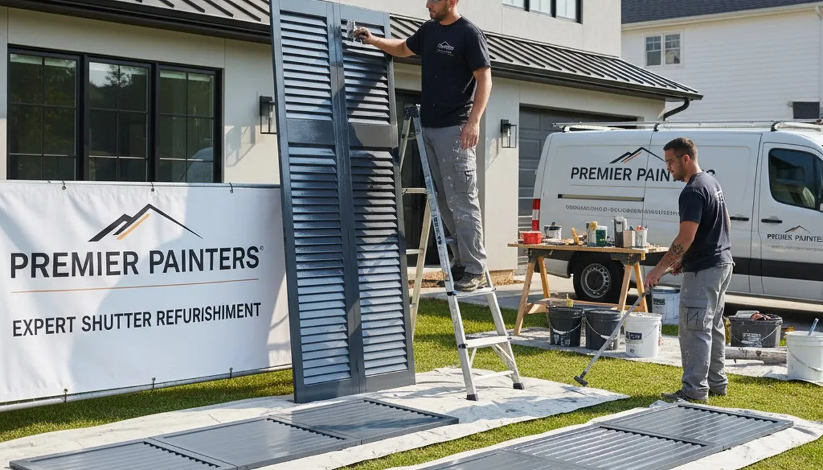 Professional shutter painting on Reno, NV home exterior by expert house painters
