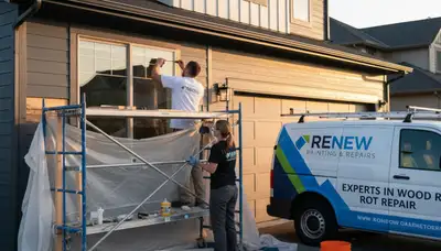 Contractor repairing wood rot on home exterior in Reno, NV with expert restoration techniques